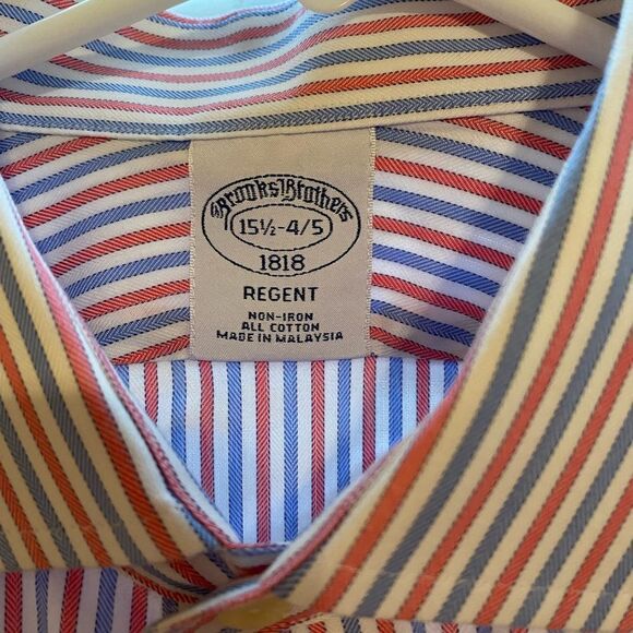Brooks Brothers Regent Fit Coral Blue Stripe Dress Shirt 15.5 NWOT - Picture 2 of 9